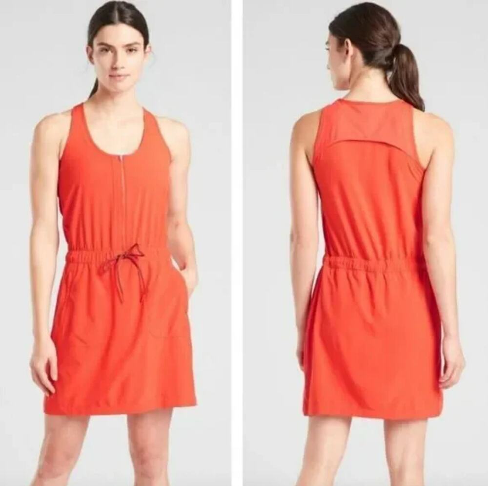 New Athleta Expedition Dress Vermillion Orange Attached Mesh Shorts Women Size 2
